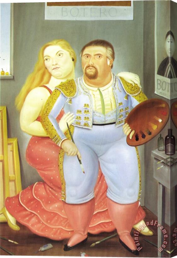 fernando botero Self Portrait with Sofia Stretched Canvas Painting / Canvas Art