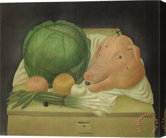 fernando botero Still Life with The Head of Pork Stretched Canvas Print / Canvas Art