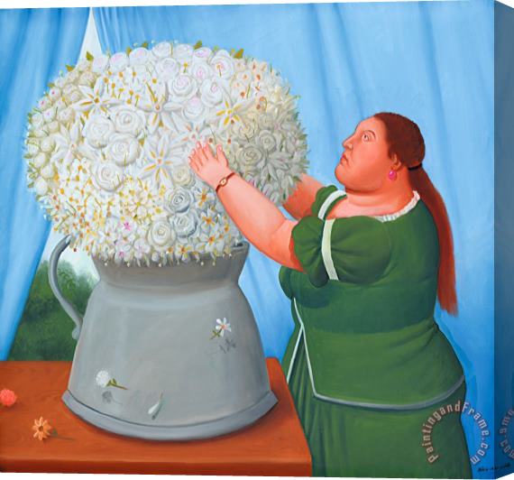 Fernando Botero Woman And Flower, 2008 Stretched Canvas Painting / Canvas Art