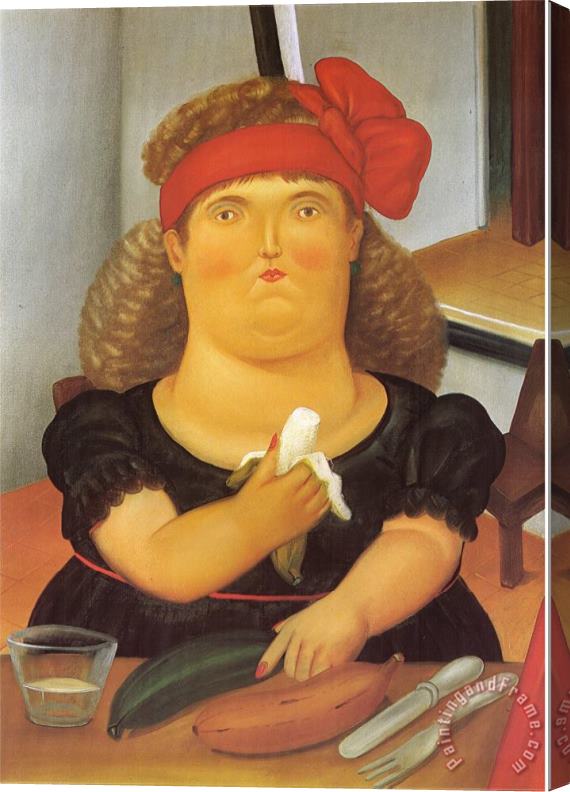 fernando botero Woman Eating a Bannana Stretched Canvas Print / Canvas Art