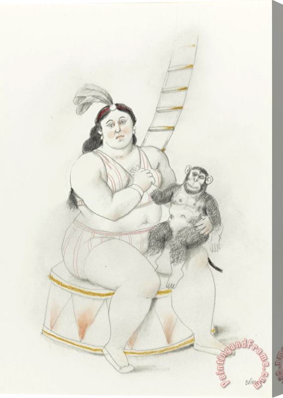 Fernando Botero Woman with Monkey, 2008 Stretched Canvas Painting / Canvas Art