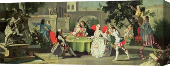 Filippo Falciatore An Ornamental Garden with Elegant Figures Seated Around a Card Table Stretched Canvas Painting / Canvas Art