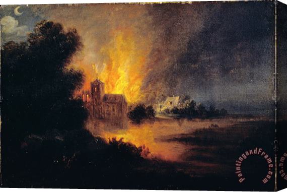 Flemish or Dutch A Village on Fire Stretched Canvas Painting / Canvas Art