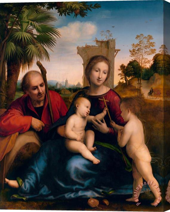 Fra Bartolomeo The Rest on The Flight Into Egypt with St. John The Baptist (ca. 1509) Stretched Canvas Print / Canvas Art