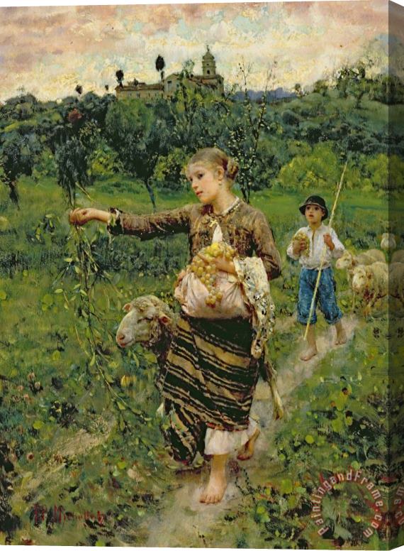 Francesco Paolo Michetti Shepherdess carrying a bunch of grapes Stretched Canvas Print / Canvas Art