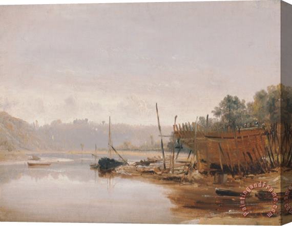 Francis Danby Boat Building Near Dinan, Brittany Stretched Canvas Print / Canvas Art