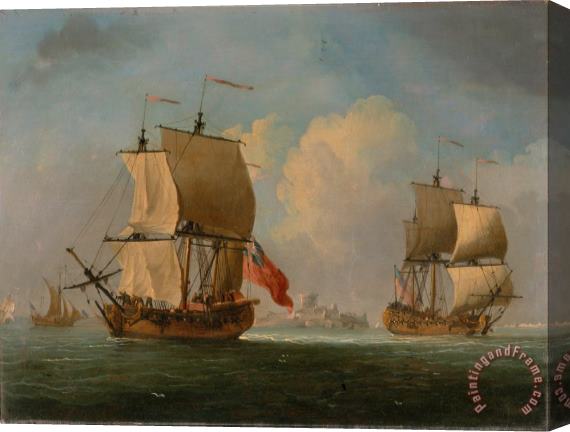 Francis Swaine An English Sloop And a Frigate in a Light Breeze Stretched Canvas Print / Canvas Art