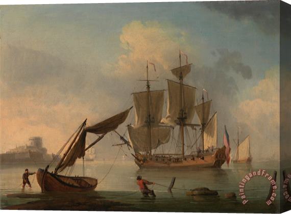 Francis Swaine An English Sloop Becalmed Near The Shore Stretched Canvas Painting / Canvas Art