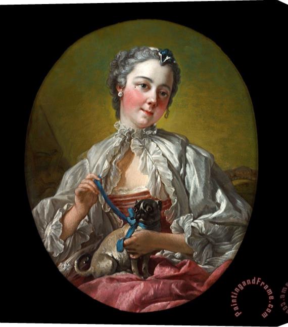 Francois Boucher A Young Lady Holding a Pug Dog Stretched Canvas Print / Canvas Art