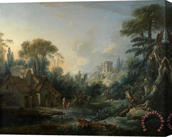 Francois Boucher Landscape with a Water Mill Stretched Canvas Print / Canvas Art
