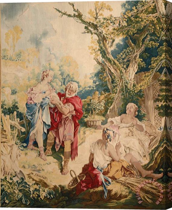Francois Boucher Tapestry Showing Psyche And The Basketmaker Stretched Canvas Print / Canvas Art