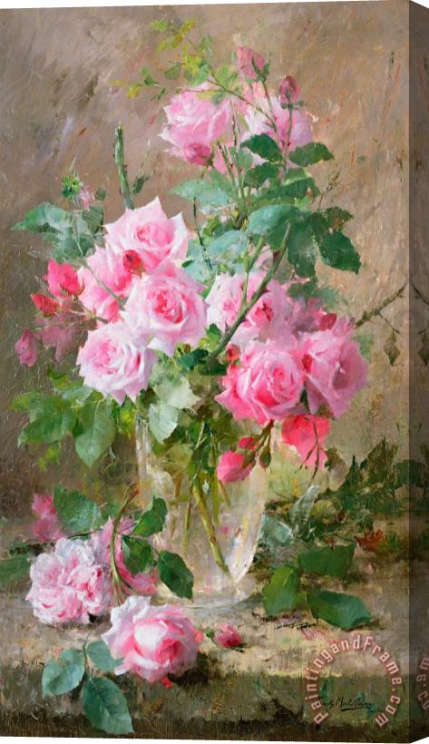 Frans Mortelmans Still life of roses in a glass vase Stretched Canvas Print / Canvas Art