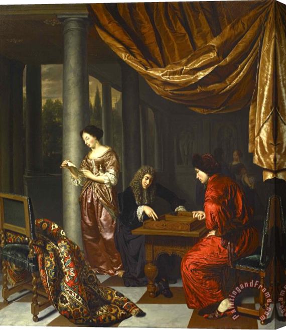 Frans Van Mieris The Elder Interior with Figures Playing Tric Trac Stretched Canvas Painting / Canvas Art