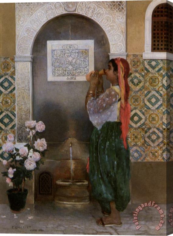 Frantz Charlet Algerian Girl Beside a Fountain Stretched Canvas Painting / Canvas Art