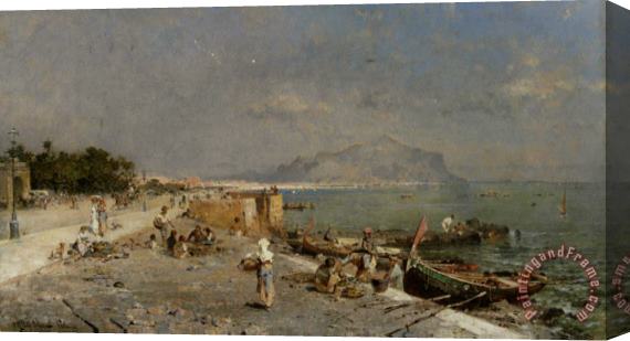 Franz Richard Unterberger On The Waterfront at Palermo Stretched Canvas Print / Canvas Art