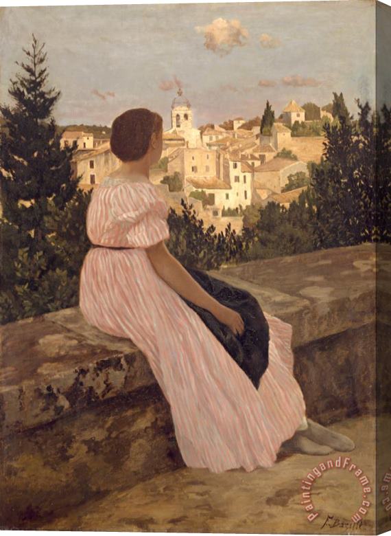 Frederic Bazille The Pink Dress Stretched Canvas Print / Canvas Art