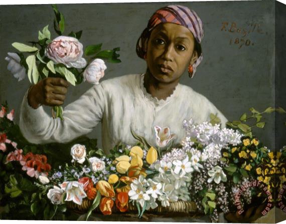 Frederic Bazille Young Woman with Peonies Stretched Canvas Painting / Canvas Art