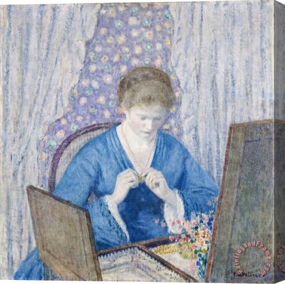 Frederick Carl Frieseke Girl in Blue Stretched Canvas Painting / Canvas Art