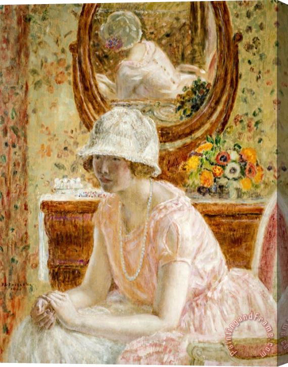 Frederick Carl Frieseke Young Girl Before a Mirror in a Pink Dress Stretched Canvas Painting / Canvas Art