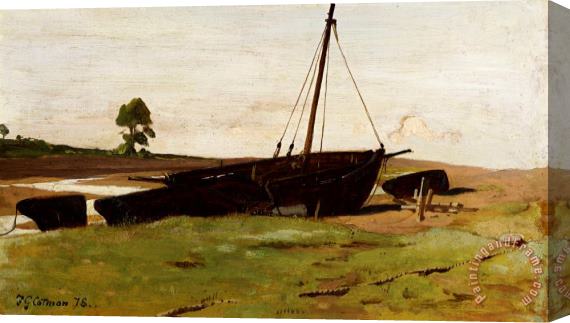 Frederick George Cotman Stranded Boats Porlock Weir Stretched Canvas Painting / Canvas Art