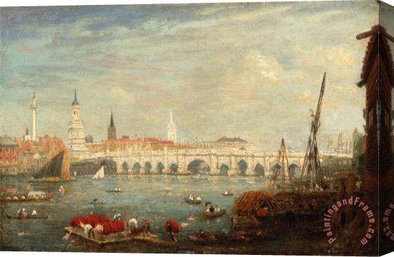 Frederick Nash The Monument And London Bridge Stretched Canvas Painting / Canvas Art
