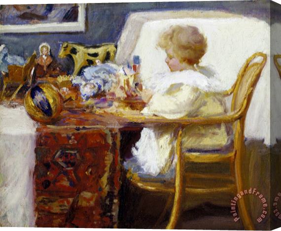 Frederick William Mac Monnies Baby Berthe in a High Chair with Toys Stretched Canvas Painting / Canvas Art