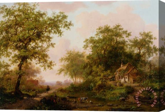 Frederik Marianus Kruseman Cattle in a Summer Landscape Stretched Canvas Painting / Canvas Art