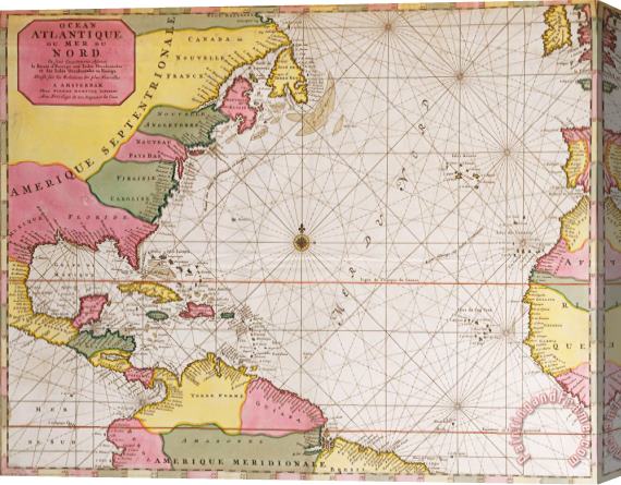 French School Map Of The Atlantic Ocean Showing The East Coast Of North America The Caribbean And Central America Stretched Canvas Painting / Canvas Art