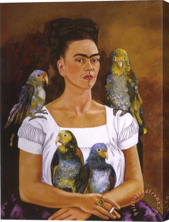 Frida Kahlo Me And My Parrots 1941 Stretched Canvas Painting / Canvas Art