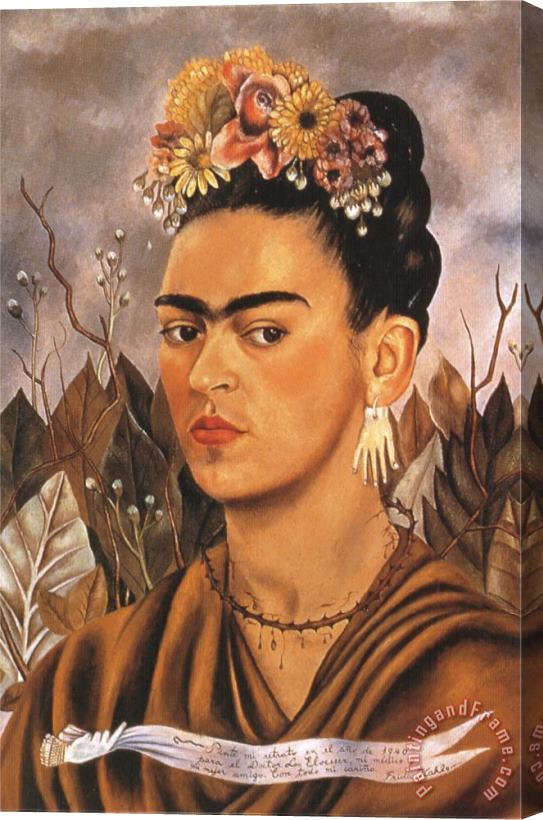 Frida Kahlo Self Portrait Dedicated to Dr Eloesser 1940 Stretched Canvas Print / Canvas Art