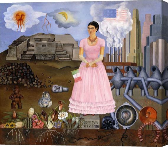 Frida Kahlo Self Portrait on The Borderline Between Mexico And The United States Stretched Canvas Print / Canvas Art