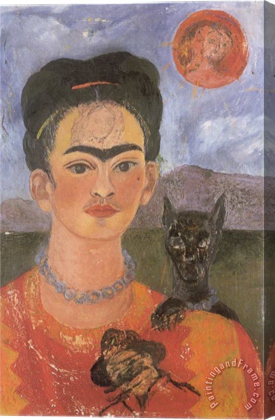 Frida Kahlo Self Portrait with a Portrait of Diego on The Breast And Maria Between The Eyebrows 1954 Stretched Canvas Painting / Canvas Art