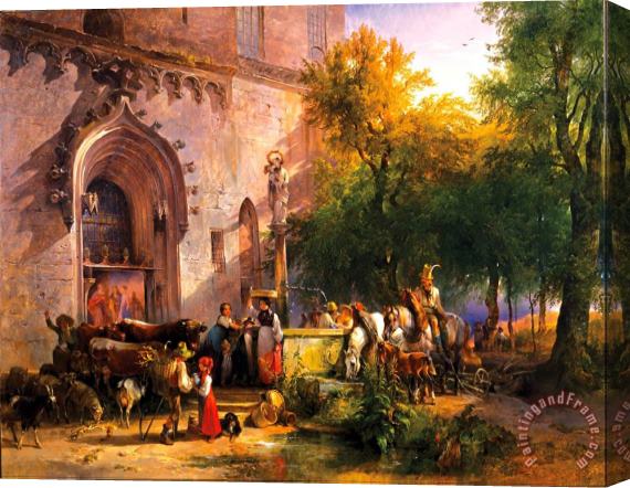 Friedrich Gauermann At The Monastery Fountain Stretched Canvas Print / Canvas Art