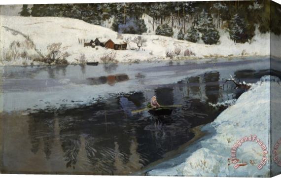 Frits Thaulow Winter at The River Simoa Stretched Canvas Print / Canvas Art