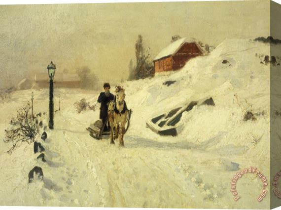 Fritz Thaulow A Horse Drawn Sleigh In A Winter Landscape Stretched Canvas Painting / Canvas Art
