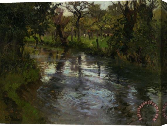 Fritz Thaulow On The Banks Stretched Canvas Print / Canvas Art