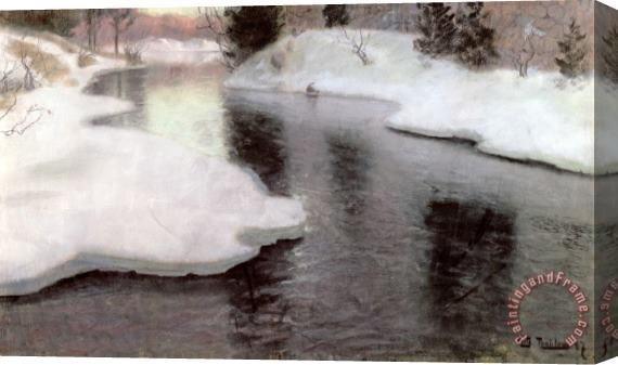 Fritz Thaulow Thawing Ice: The Lysaker River Stretched Canvas Painting / Canvas Art