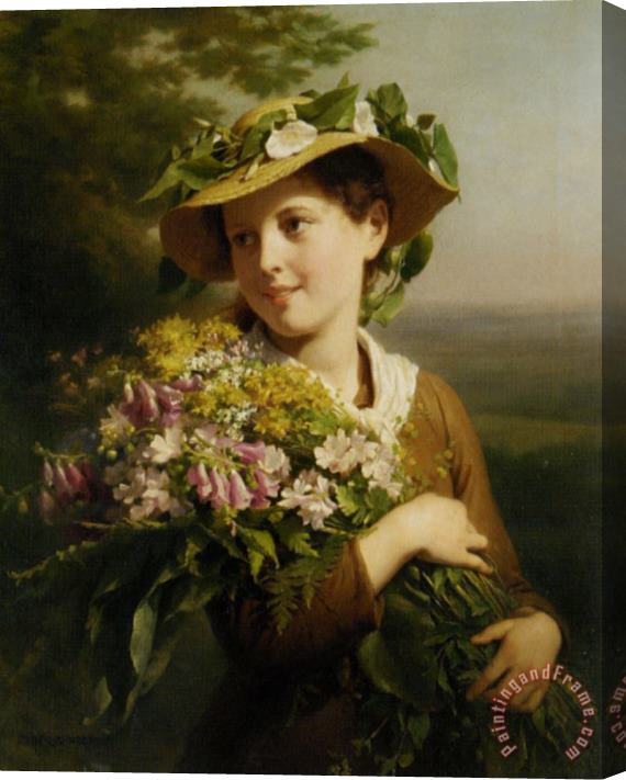 Fritz Zuber-Buhler Young Beauty with Bouquet Stretched Canvas Painting / Canvas Art