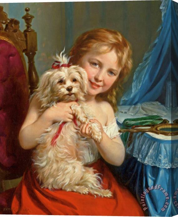 Fritz Zuber-Buhler Young Girl with Bichon Frise Stretched Canvas Print / Canvas Art