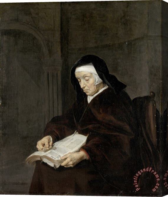 Gabriel Metsu Old Woman Meditating Stretched Canvas Painting / Canvas Art