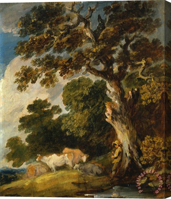 Gainsborough Dupont A Wooded Landscape with Cattle And Herdsman Stretched Canvas Painting / Canvas Art