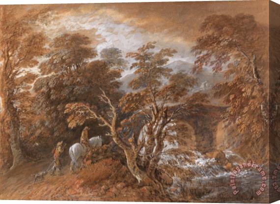 Gainsborough, Thomas Hilly Landscape with Figures Approaching a Bridge Stretched Canvas Painting / Canvas Art