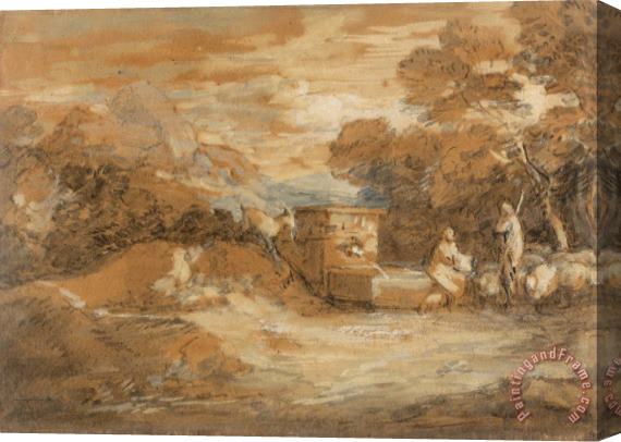 Gainsborough, Thomas Mountain Landscape with Figures, Sheep And Fountain Stretched Canvas Painting / Canvas Art