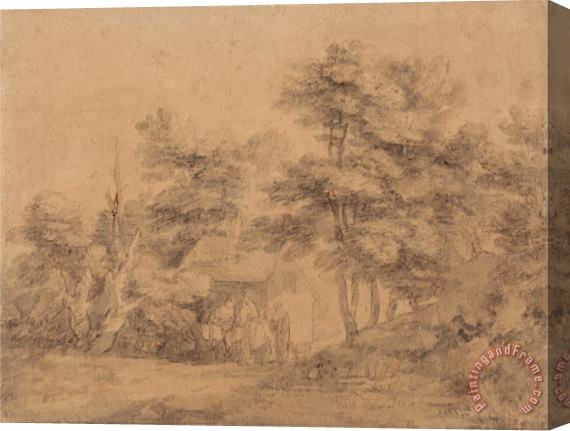 Gainsborough, Thomas Wooded Landscape with Figures, Donkeys And Cottage Stretched Canvas Painting / Canvas Art