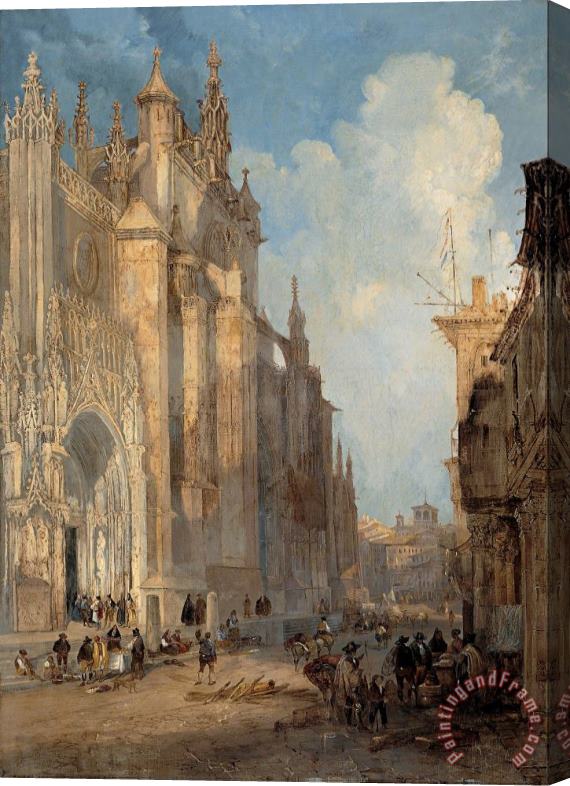 Genaro Perez Villaamil Seville Catedral on The Side of The Steps Stretched Canvas Painting / Canvas Art