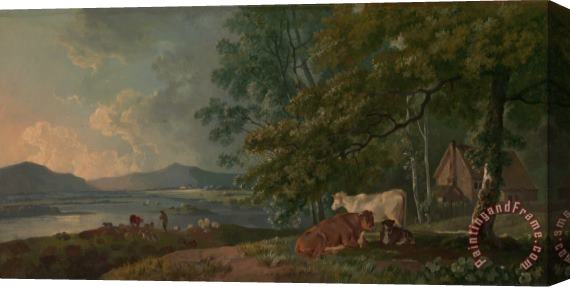 George Barret Morning Landscape with Cattle Stretched Canvas Painting / Canvas Art