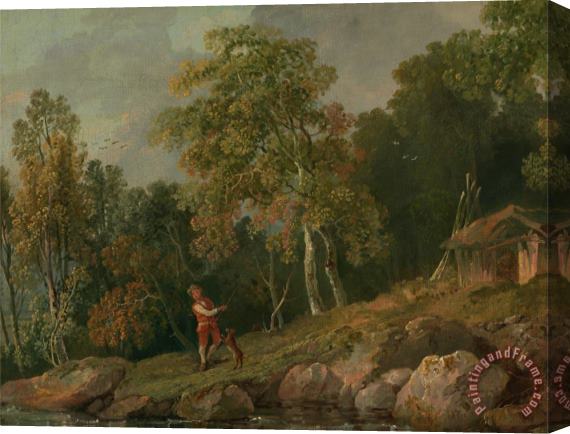 George Barret Wooded Landscape with a Boy And His Dog Stretched Canvas Painting / Canvas Art