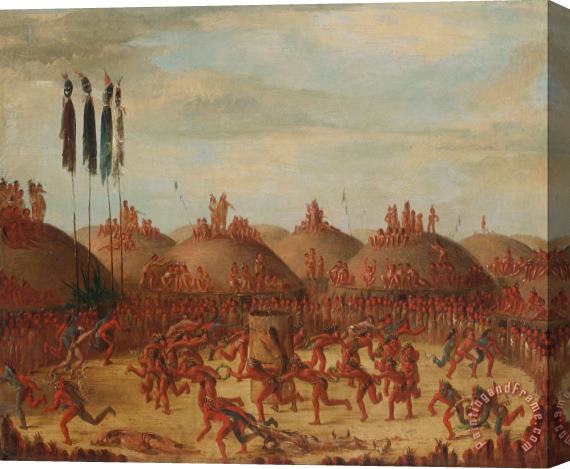 George Catlin The Last Race, Mandan O Kee Pa Ceremony Stretched Canvas Painting / Canvas Art