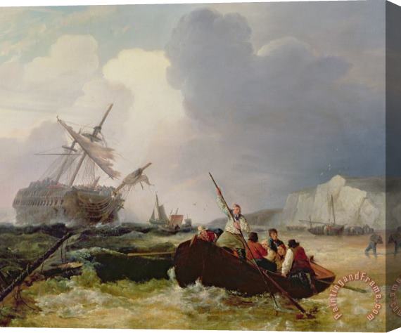 George Chambers Rowing Boat Going to the Aid of a Man-o'-War in a Storm Stretched Canvas Painting / Canvas Art