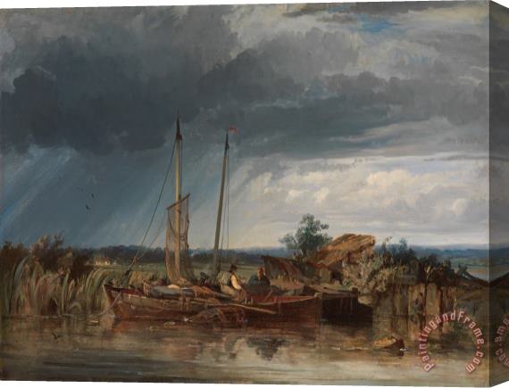 George Chambers Two Fishing Boats on The Banks of Inland Waters Stretched Canvas Painting / Canvas Art